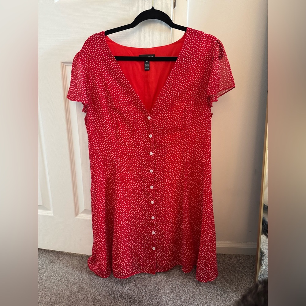 Aqua Red Mini Dress with White Polka Dots
